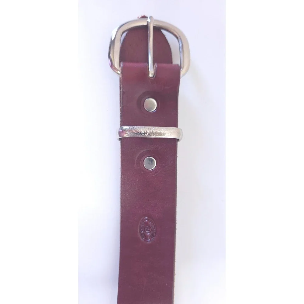 McDaniel Saddles Burgundy Leather Western Belt Silver‎ Engraved Keeper 49 Inch